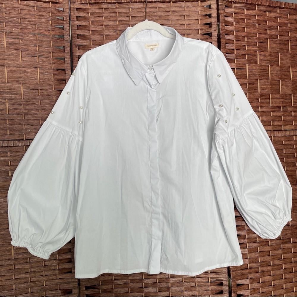 Jennifer & Grace women shirt balloon sleeves Romantic Coquette Minimalist 1X